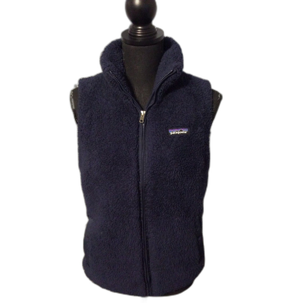 Patagonia Sleeveless Los Gatos Fleece Navy blue Vest Full Zip Furry M Logo